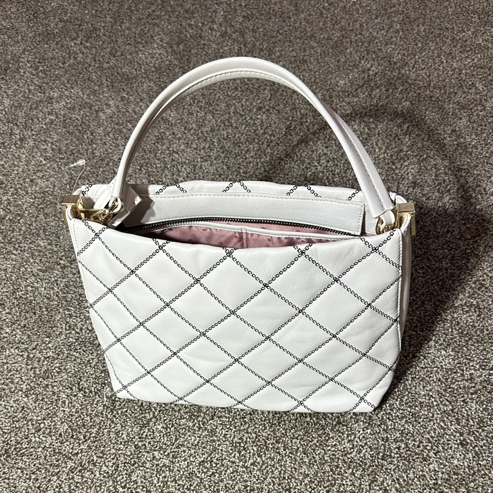 kate spade White Quilted Leather Shoulder Bag with Gold Hardware